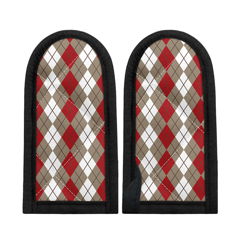 Red Beige And White Argyle Pattern Print Skillet Handle Cover