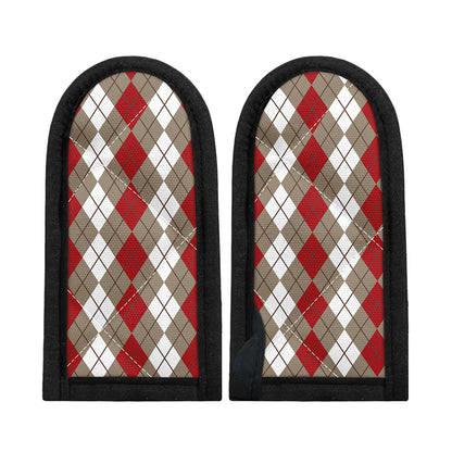 Red Beige And White Argyle Pattern Print Skillet Handle Cover