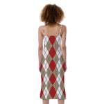 Red Beige And White Argyle Pattern Print Slim Fit Midi Cami Dress