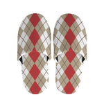 Red Beige And White Argyle Pattern Print Slippers