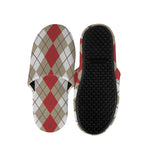 Red Beige And White Argyle Pattern Print Slippers