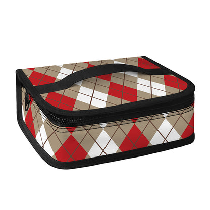 Red Beige And White Argyle Pattern Print Small Lunch Bag