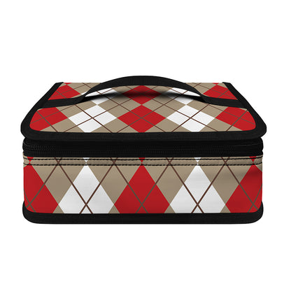 Red Beige And White Argyle Pattern Print Small Lunch Bag