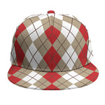 Red Beige And White Argyle Pattern Print Snapback Cap