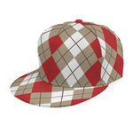 Red Beige And White Argyle Pattern Print Snapback Cap