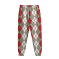 Red Beige And White Argyle Pattern Print Sweatpants