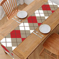 Red Beige And White Argyle Pattern Print Table Runner