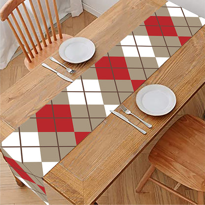 Red Beige And White Argyle Pattern Print Table Runner