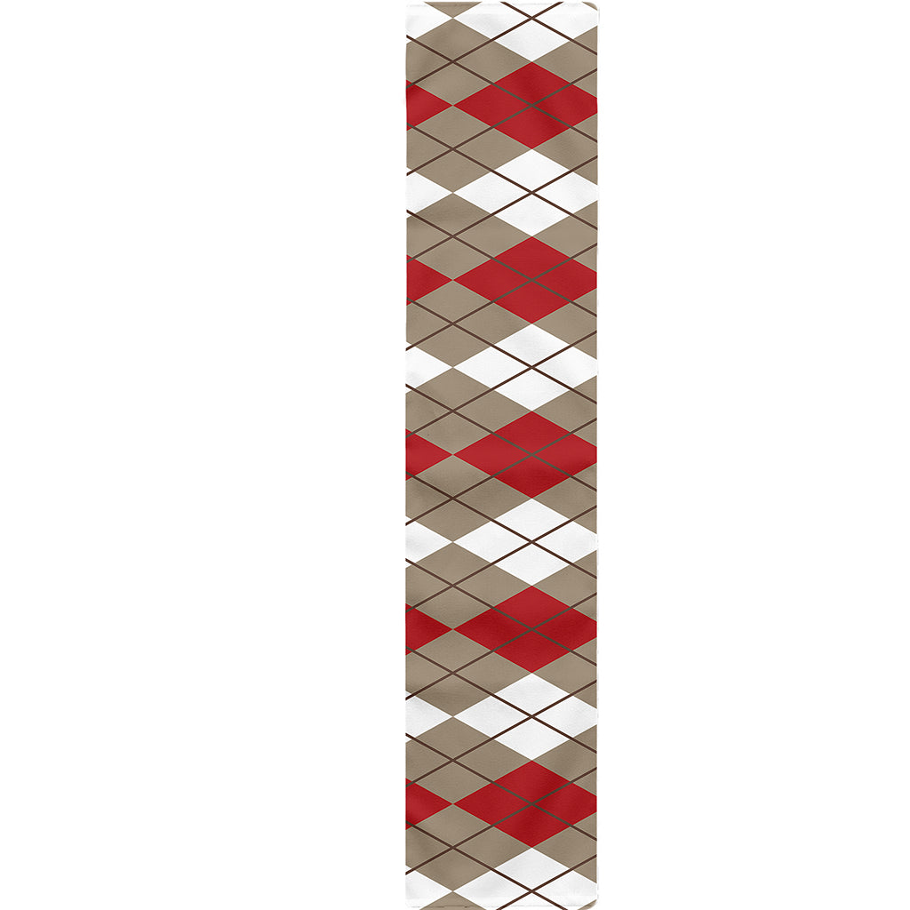 Red Beige And White Argyle Pattern Print Table Runner
