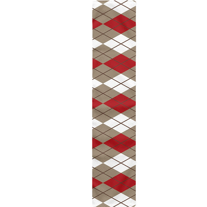 Red Beige And White Argyle Pattern Print Table Runner