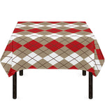 Red Beige And White Argyle Pattern Print Tablecloth