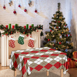 Red Beige And White Argyle Pattern Print Tablecloth