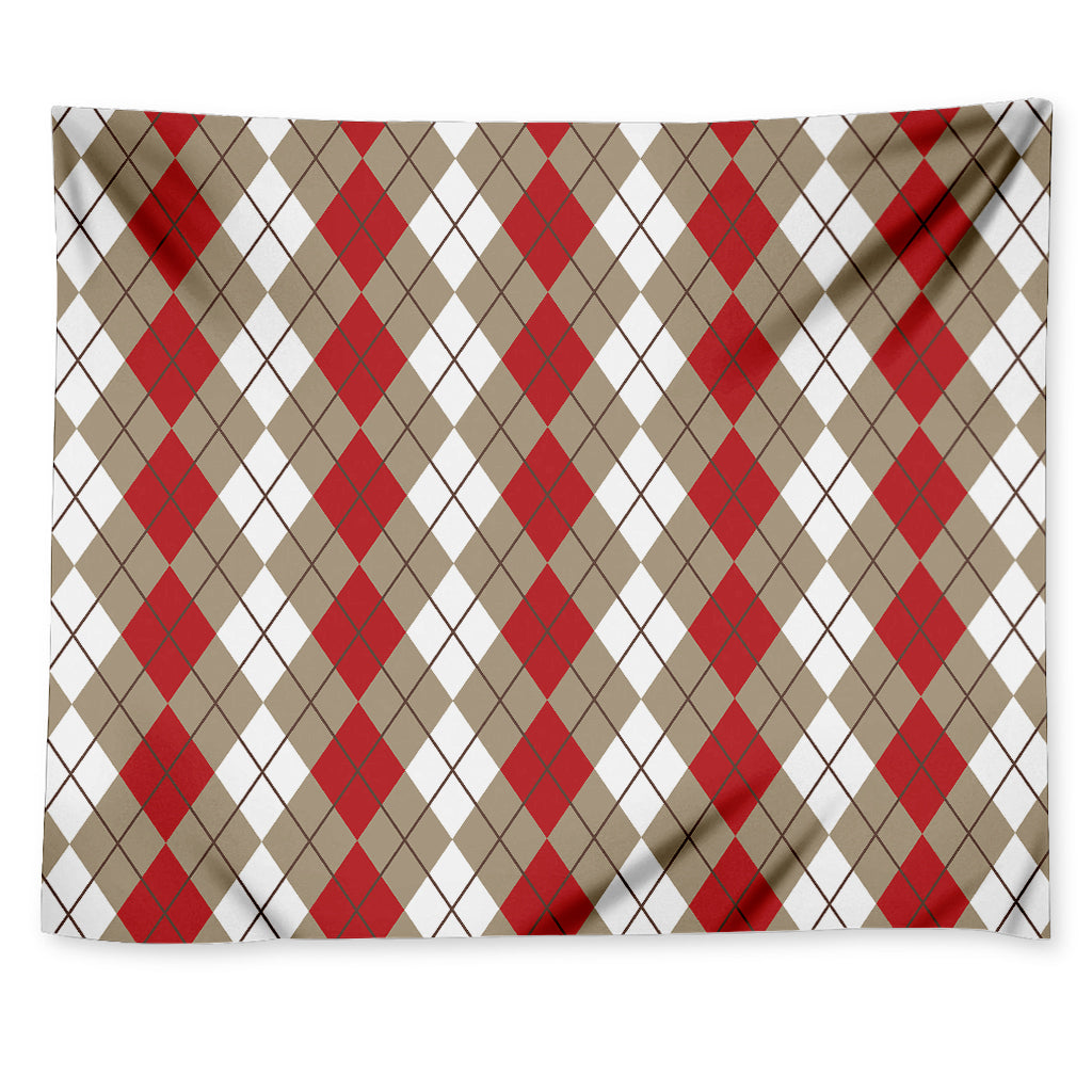 Red Beige And White Argyle Pattern Print Tapestry