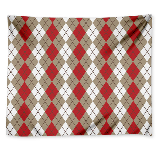 Red Beige And White Argyle Pattern Print Tapestry
