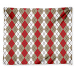 Red Beige And White Argyle Pattern Print Tapestry