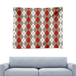 Red Beige And White Argyle Pattern Print Tapestry