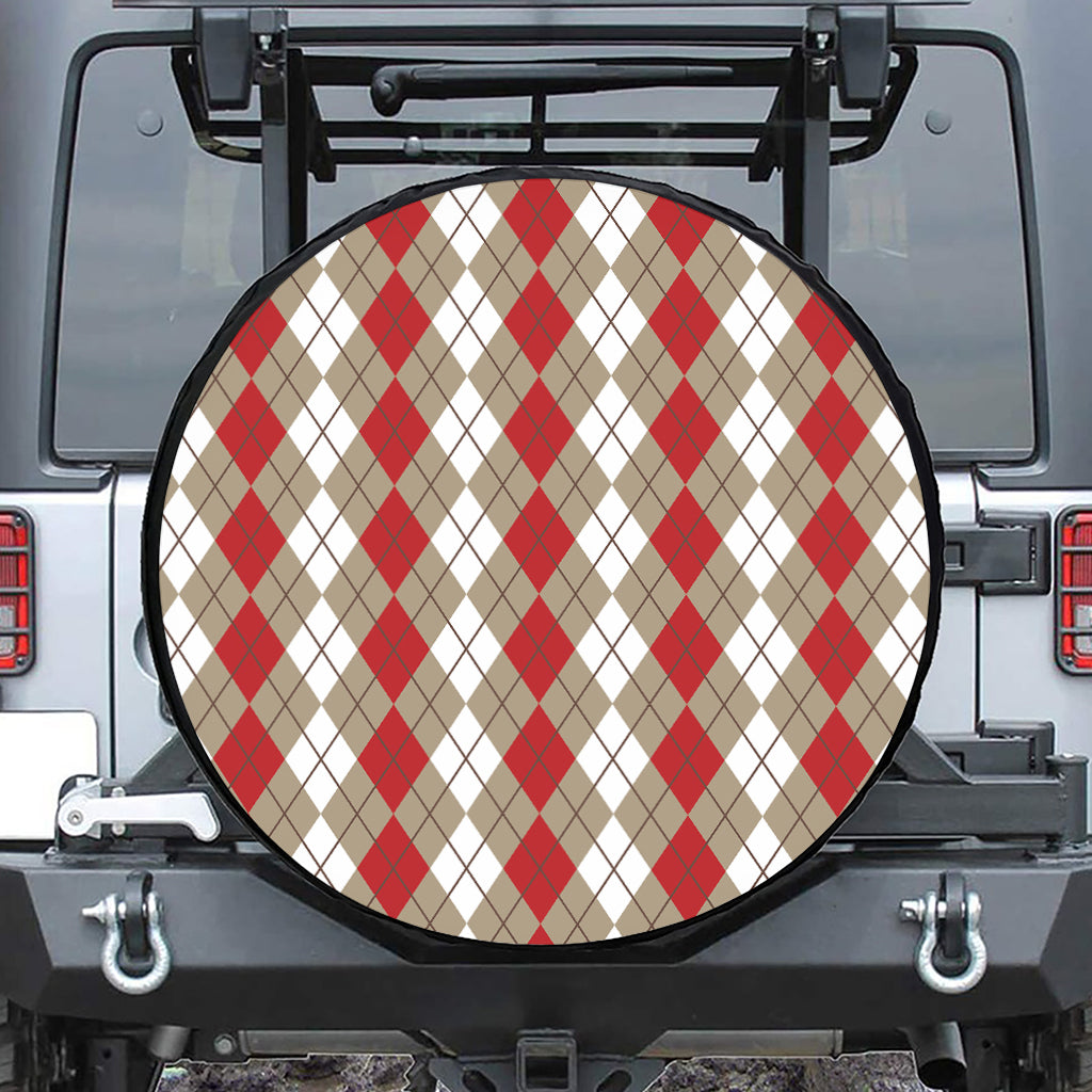 Red Beige And White Argyle Pattern Print Tire Cover