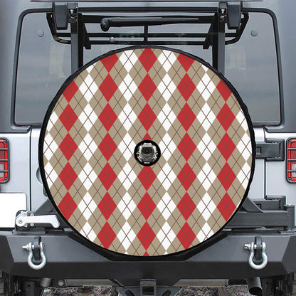 Red Beige And White Argyle Pattern Print Tire Cover With Camera Hole