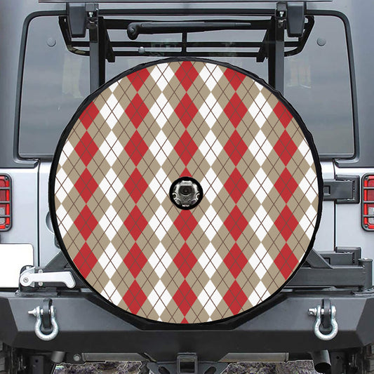 Red Beige And White Argyle Pattern Print Tire Cover With Camera Hole