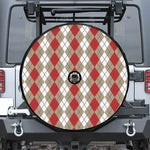 Red Beige And White Argyle Pattern Print Tire Cover With Camera Hole