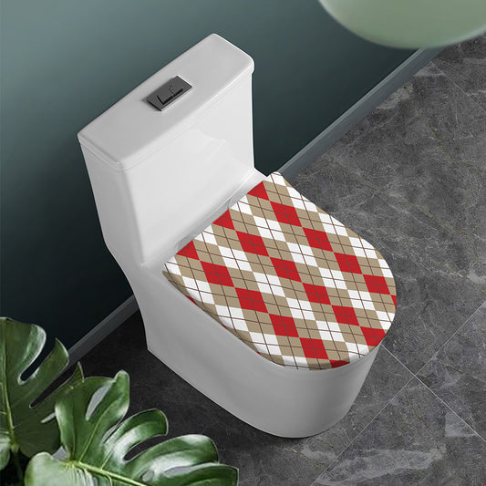 Red Beige And White Argyle Pattern Print Toilet Lid Cover