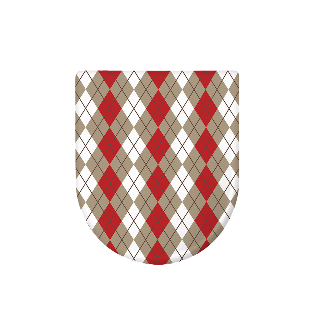 Red Beige And White Argyle Pattern Print Toilet Lid Cover