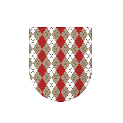 Red Beige And White Argyle Pattern Print Toilet Lid Cover