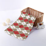 Red Beige And White Argyle Pattern Print Towel