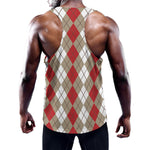 Red Beige And White Argyle Pattern Print Training Tank Top
