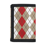Red Beige And White Argyle Pattern Print Trifold Wallet