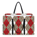 Red Beige And White Argyle Pattern Print Utility Tote Bag