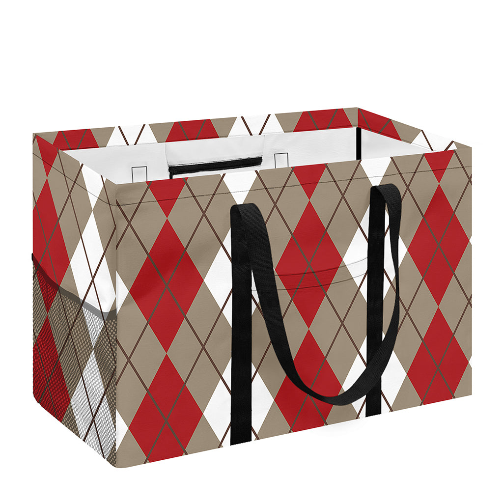 Red Beige And White Argyle Pattern Print Utility Tote Bag
