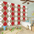 Red Beige And White Argyle Pattern Print Wall Sticker