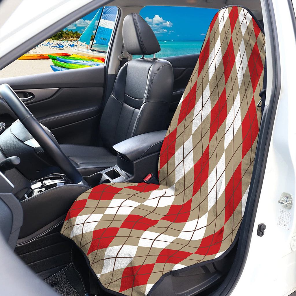 Red Beige And White Argyle Pattern Print Waterproof Car Seat Cover