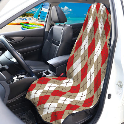 Red Beige And White Argyle Pattern Print Waterproof Car Seat Cover