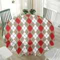 Red Beige And White Argyle Pattern Print Waterproof Round Tablecloth