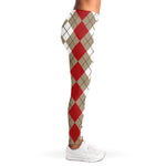 Red Beige And White Argyle Pattern Print Women's Leggings