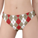 Red Beige And White Argyle Pattern Print Women's Panties