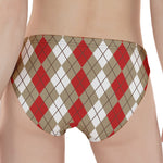 Red Beige And White Argyle Pattern Print Women's Panties