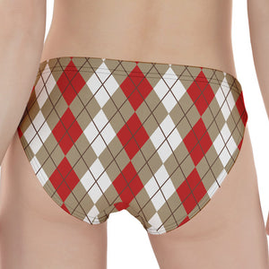 Red Beige And White Argyle Pattern Print Women's Panties