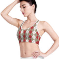 Red Beige And White Argyle Pattern Print Women's Sports Bra