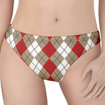 Red Beige And White Argyle Pattern Print Women's Thong