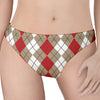 Red Beige And White Argyle Pattern Print Women's Thong