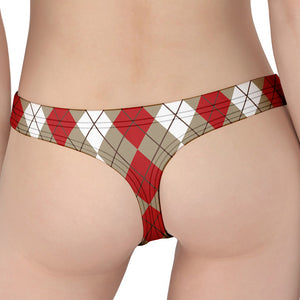 Red Beige And White Argyle Pattern Print Women's Thong