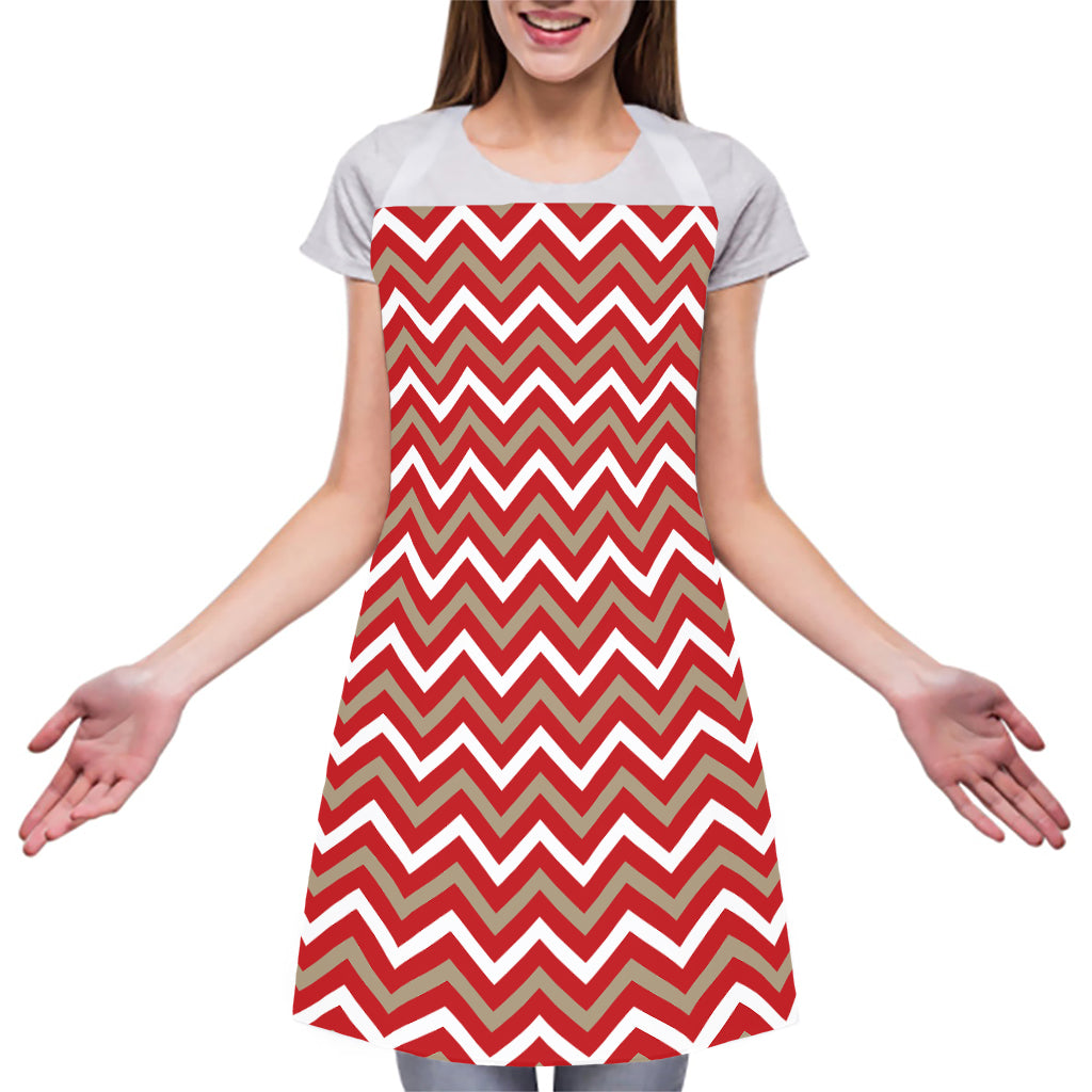 Red Beige And White Chevron Print Adjustable Apron