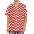 Red Beige And White Chevron Print Aloha Shirt