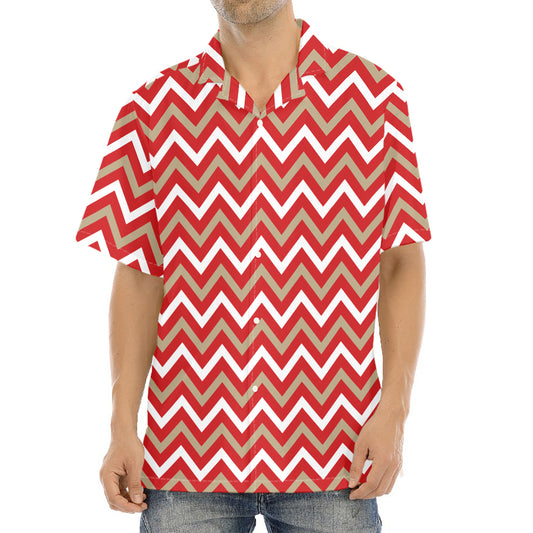 Red Beige And White Chevron Print Aloha Shirt