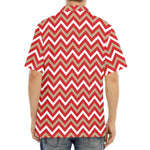 Red Beige And White Chevron Print Aloha Shirt