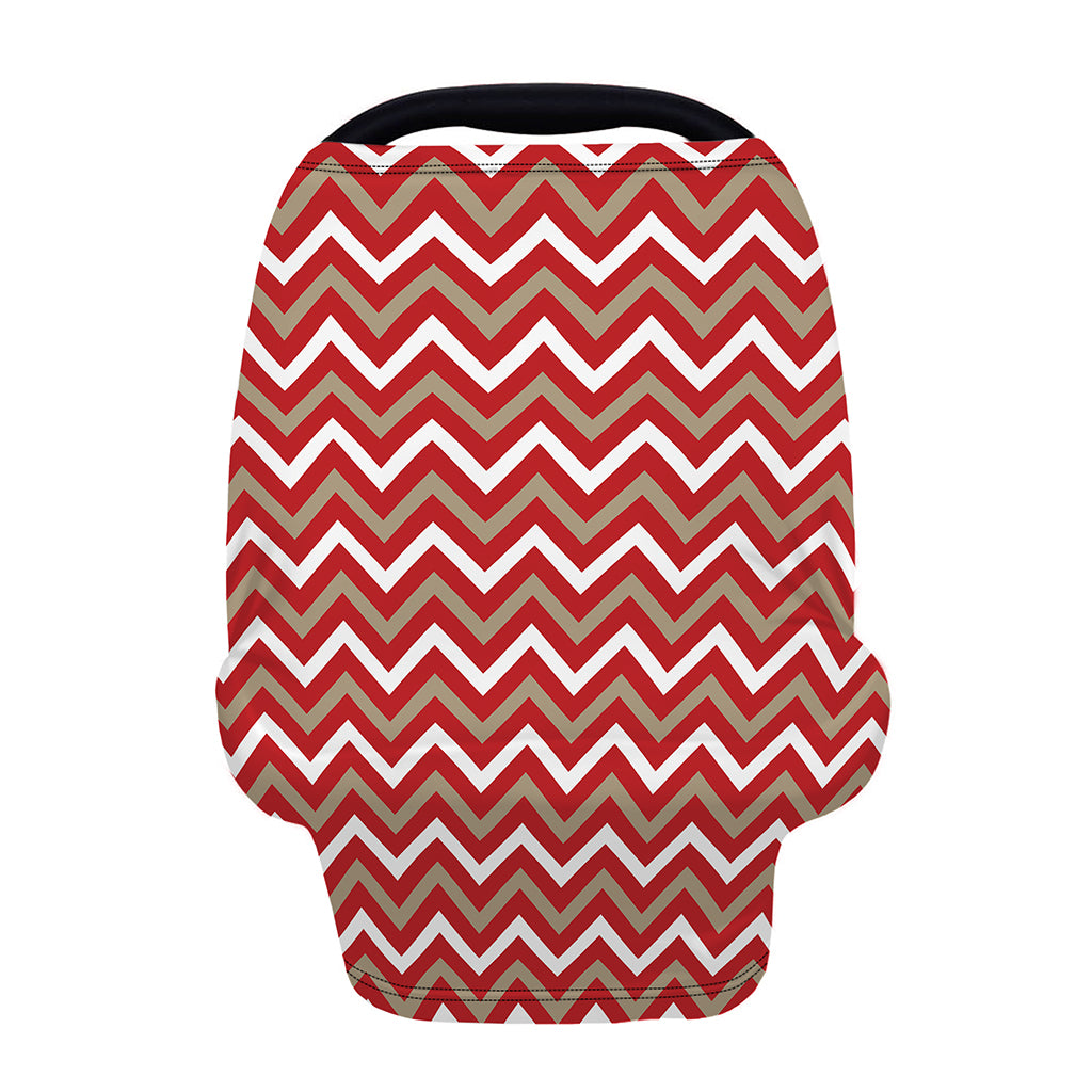 Red Beige And White Chevron Print Baby Seat Cover