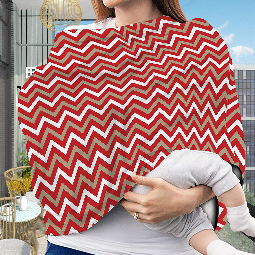 Red Beige And White Chevron Print Baby Seat Cover
